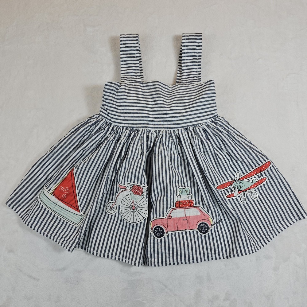 Savannah Sundress Seersucker 12 Month Transportation Appliqué‎ Adjustable Straps